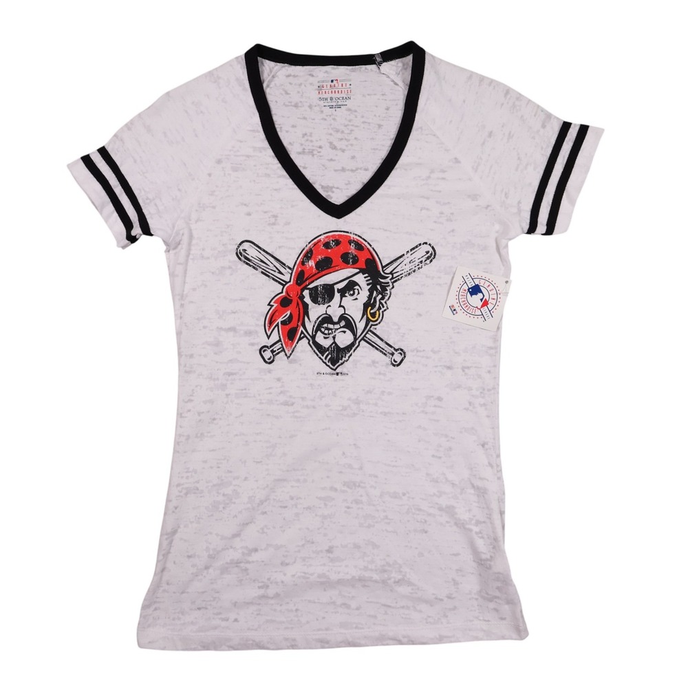 NEW MLB Pittsburgh Pirates 5th‎ & Ocean T-Shirt V-Neck Ringer Tee Small